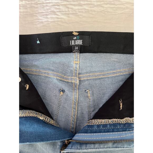 Lularoe Jeans Womens Size 24 Lightwash Blue High Rise Magic Waist Raw Hem - Picture 6 of 10